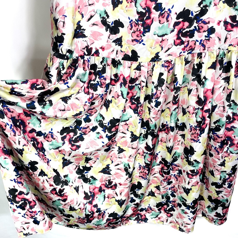 Aidan Mattox Floral Print Satin Midi Dress Square Neck Sleeveless White Size 12 - Picture 6 of 11